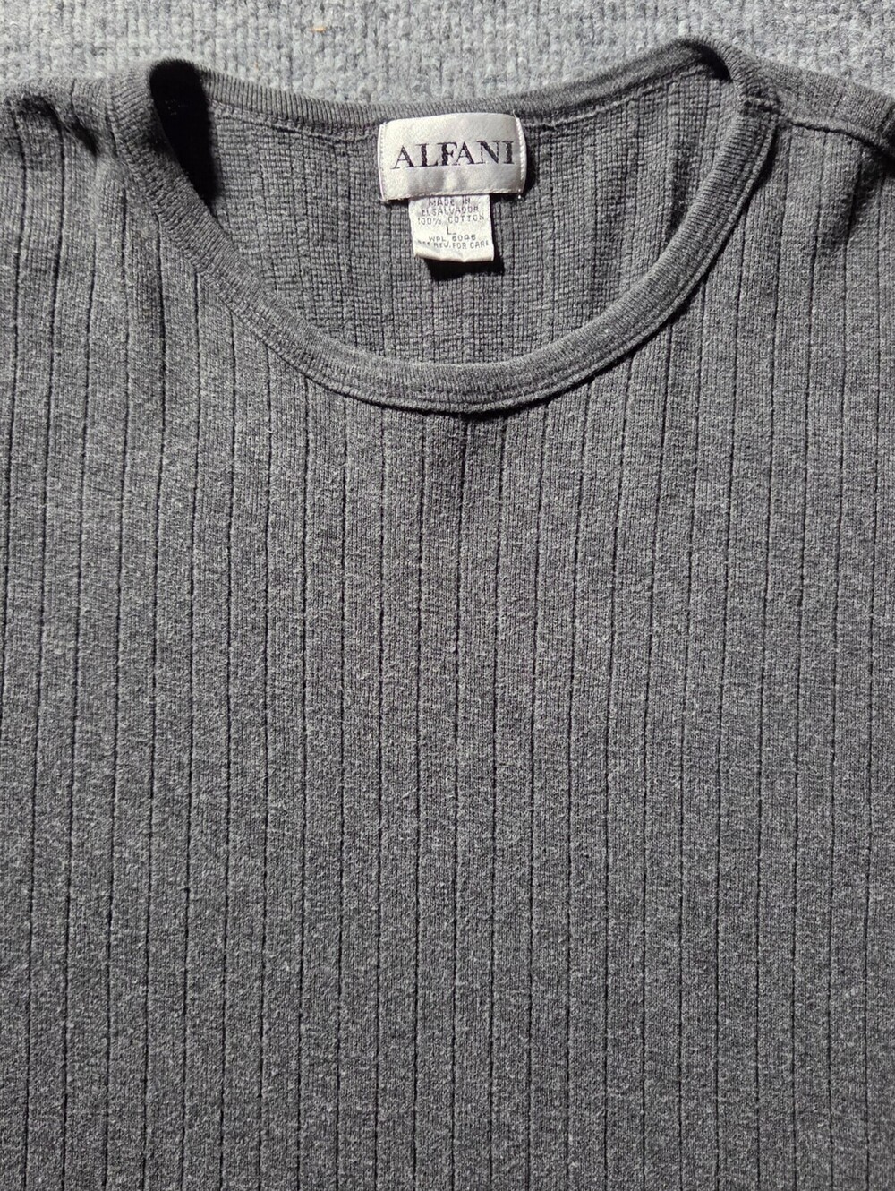 Alfani Gray Ribbed Cotton Sweater Large